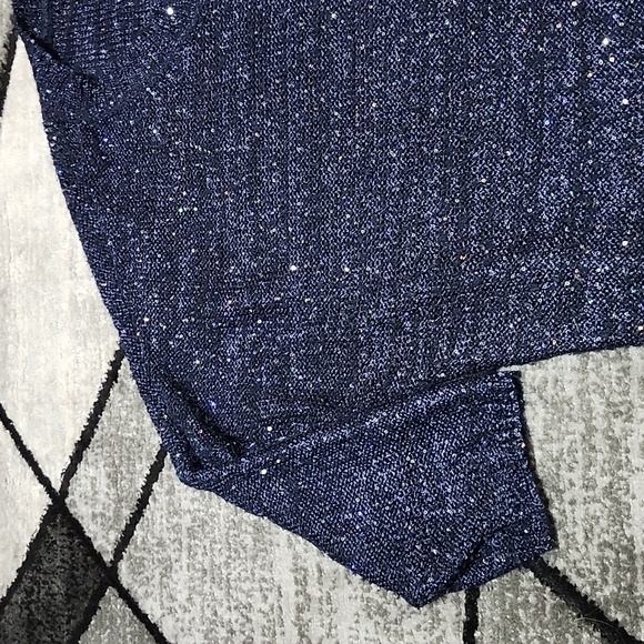 ANA NAVY BLUE IRIDESCENT SEQUINS SHORT SLEEVE SWEATER - Picture 5 of 13